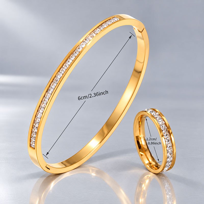 Women's 2pc Bracelet & Ring Set, Rectangular Bevel-Cut Zirconia